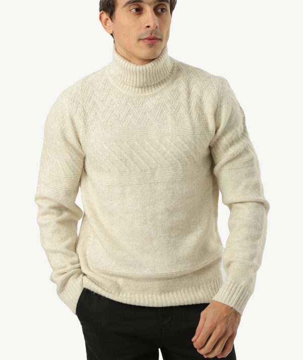 Pull Laine Col Roulé JACK&JONES Blanc Cassé
